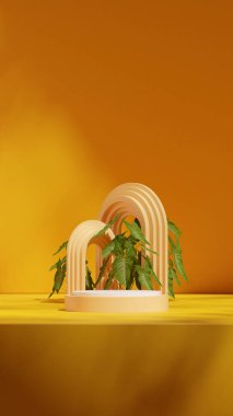 3d resim modelleme şablonu sarı renkli kıvrımlı silindir podyum portrede çift kemerli