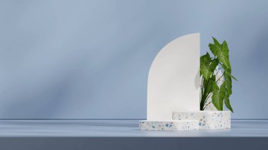 Peyzaj çömleğinde ve yarım kemerlerde, 3D görüntüleme şablonu terrazzo deseni kıvrımlı blok podyumu