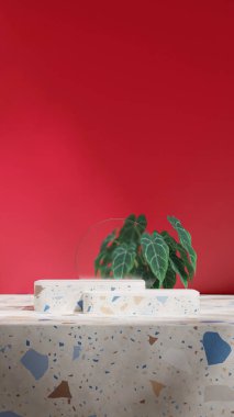 terrazzo deseni kıvrımlı blok podyumu portre dairesel arkaplan, 3 boyutlu resim boş model