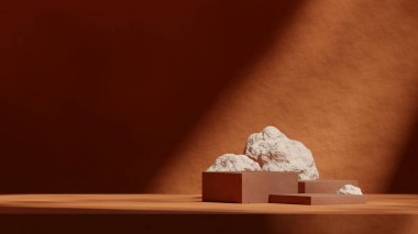 kayalar arkaplan, 3d görüntü düzenleme şablonu kahverengi renk bloğu manzara podyumu