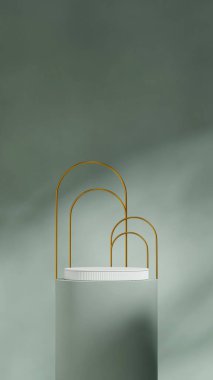 Portre kemer arkaplanında, 3d görüntü boş görüntü yeşil renkli kıvrımlı silindir podyumu