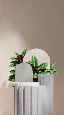 Portre kemer arkaplanında, 3D sahne modelleme granit desen kıvrımlı silindir podyum