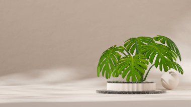 mermer desen eğimli silindir podyum peyzaj arkaplanı, 3D görüntü boş sahne oluşturur