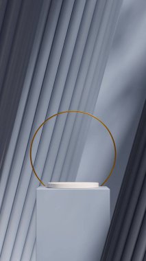 mavi renk bloğu ve silindir podyumu portre dairesi ve silindir, 3d görüntü oluşturma sahnesi