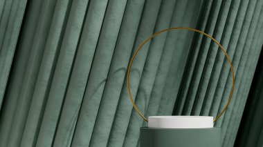 çember ve silindir, 3D resim düzenleme sahnesi yeşil renkli kıvrımlı silindir podyum manzarada