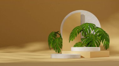 seramik doku bloğu ve peyzaj çemberleri arka planı silindiri, 3D canlandırma sahne şablonu