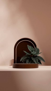 Portre kapı kemerinde, 3d görüntüyü düzenle ahşap doku eğimli silindir