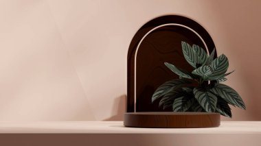 peyzaj kapısı kemerinde, 3d görüntüyü düzenle ahşap doku eğimli silindir