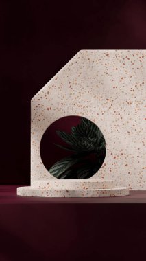 Portre kapı deliğinde, 3 boyutlu boş sahne terrazzo desenli kıvrımlı silindir.