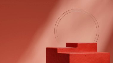 peyzaj dairesi arkaplanında, 3D canlandırma sahnesi kırmızı renk eğimli blok