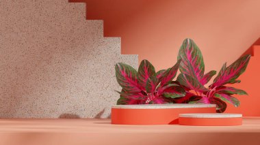 merdiven ve duvar, boş modelleme turuncu renkli silindir manzarada