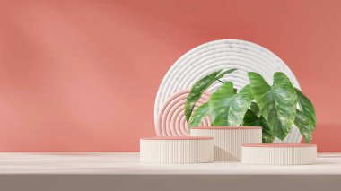 3D görüntüyü boş biçimlendirme pembe renkli silindir peyzaj dairesi arkaplanında