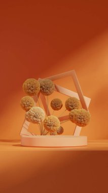 Dikdörtgen üzerinde yüzen portre, 3d biçimlendirme şablonu turuncu renk eğrisi