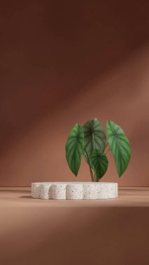 boş model terrazzo desen kıvrımlı silindir portrede minimal sahne, 3d oluşturur