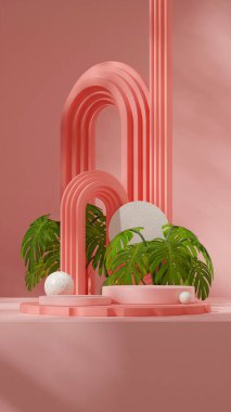 Portre dairesi ve kemer içinde 3d biçimlendirme alanı pembe renkli silindir