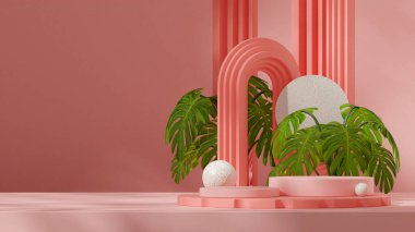 3d görüntü düzenleme alanı pembeleşmiş renk silindiri peyzaj dairesi ve kemer