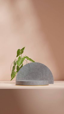 beton doku eğimli silindir portre çember arkaplan, 3d görüntü boş sahne