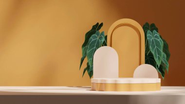 peyzaj kemeri ve halka içinde sarı renkli kıvrımlı silindir, 3D sahne şablonu oluşturur