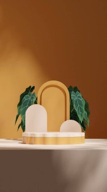 Tablo kemeri ve halkada sarı renkli kıvrımlı silindir, 3D sahne şablonu oluşturur