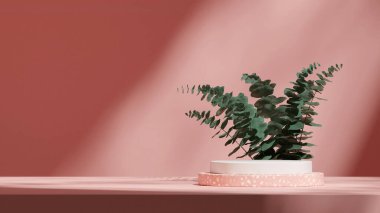 Pembe renkli kıvrımlı silindir manzara için minimal sahne, 3D görüntü oluşturma sahnesi