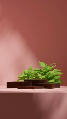 Portrede en küçük sahne, 3D görüntüleme şablonu tahta doku blok şekli