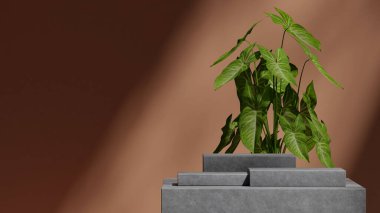 peyzajda beton dokusu blok şekli asgari sahne, 3D görüntü oluşturma sahnesi