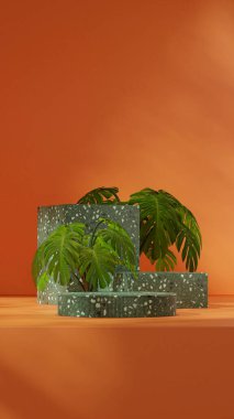 sahne şablonu terrazzo desen eğimli silindir portre blok arkaplan, 3d resim oluşturma