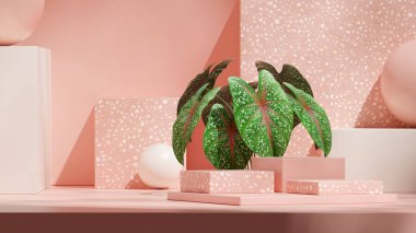 blok ve küre, 3d biçimlendirme şablonu pembemsi renk bloğu peyzaj