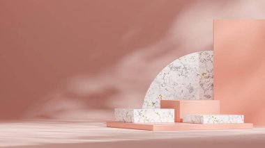 empty mockup marble texture block shape in landscape circle and wall, rendering 3d