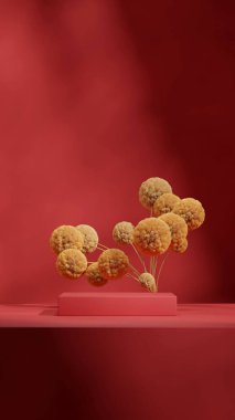 Portrede en küçük sahne, 3D görüntüyü boş görüntü kırmızı renk bloğu şekli