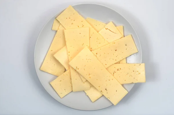 Кусочки Сыра Тарелке — стоковое фото
