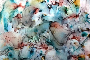 Gri üzerine renkli mürekkep lekelerinin sanat arkaplanı