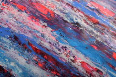 Mavi ve kırmızı renkte fırça darbelerinin soyut sanat arkaplanı