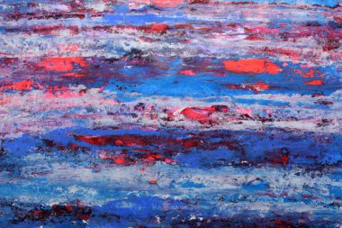 Mavi ve kırmızı renkte fırça darbelerinin soyut sanat arkaplanı