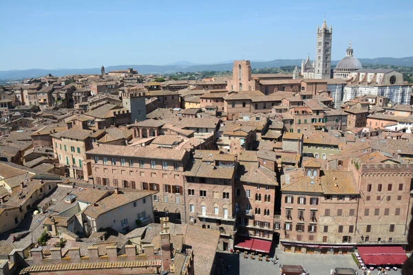 Panorama Siena Red Houses Cathedral Italian Romanesque Gothic Style Torre Stock Photo