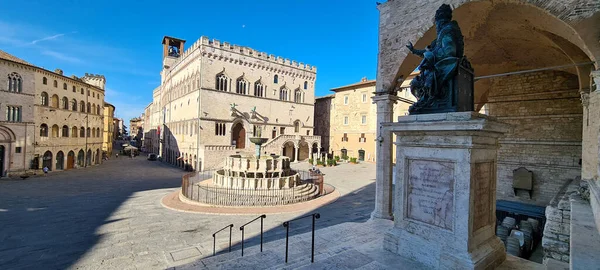 Piazza Novembre Centro Perugia Conhecida Pelo Palazzo Dei Priori Fontana — Fotografia de Stock
