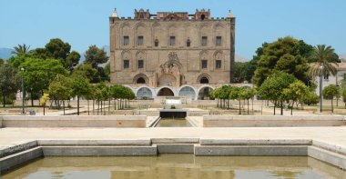 The Zisa Castle dates back to the 12th century, the period of Norman domination in Sicily. The residence Arab al-Aziz stood outside the walls of Palermo. clipart