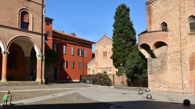 Piazza Santo Stefano is a well-known and picturesque square in Bologna with the Basilica di Santo Stefano consisting of seven churches of San Petronio.  clipart