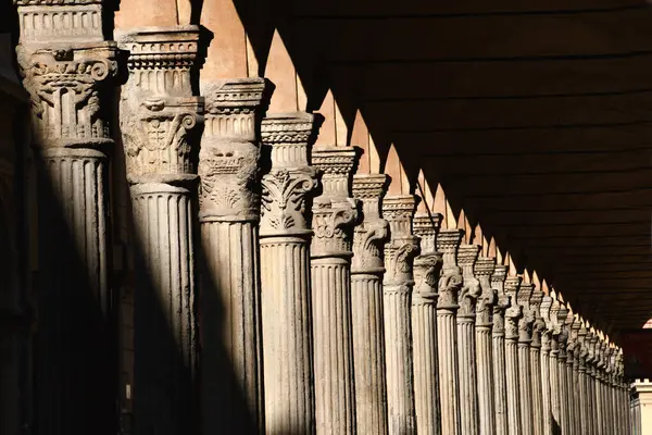 stock image Bologna is famous for being the city of arcades. They are beautiful, very red-colored, with wonderful capitals and beautiful floors of ancient grit.