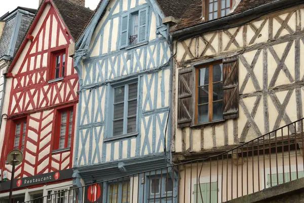 stock image Auxerre is a medieval city on the Yonne River with ancient timber-framed half-timbered houses, the ancient Gothic Saint-Germain Abbey, the Romanesque Saint-tienne Cathedral.