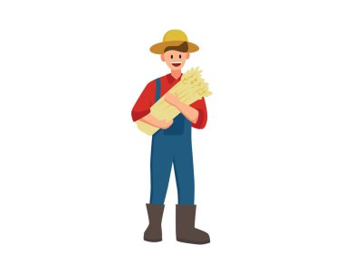 Cheerful Wheat Farmer Holding The Grain Harvest Illustration