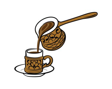 Pouring Turkish Coffee with Cezve Illustration