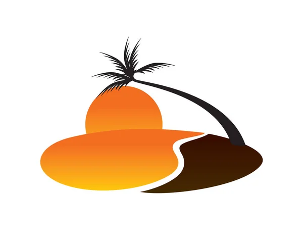 Hermosa Puesta Sol Playa Con Ilustración Palmeras Visualizado Con Ilustración — Vector de stock