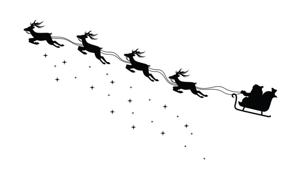 Kızakla Uçan Noel Baba Parıltılı Resimler serpiştirilmiş Uçan Ren Geyiği tarafından kaldırıldı. Siluet Biçimiyle Görselleştirilmiş