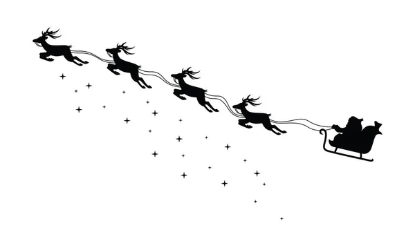 圣诞老公公乘着飞鹿飞车在雪橇上飞扬 闪烁着闪光的图画 视觉化与轮廓风格 图库插图