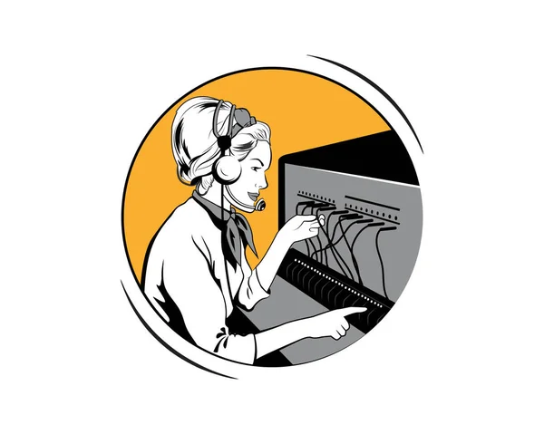 Ilustração Internacional Radiotelefonia Alfabeto Operador Mulher Com Ilustração Simples Remendo —  Vetores de Stock