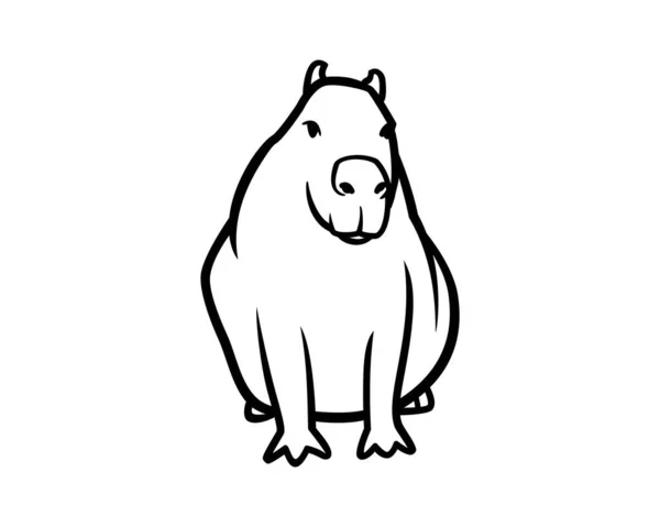 Capybara Sits Upright Front View Illustration可视化的轮廓样式 免版税图库插图