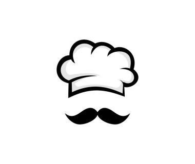 Yaratıcı Şef Şapka Bıyık Logosu Tasarım Vektörü Sembol Çizimi