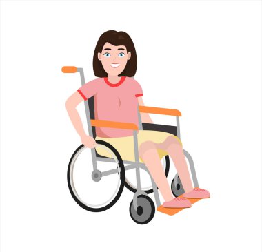 Tekerlekli sandalyede oturan engelli kadın engelli, engelli kişi hisse senedi illüstrasyonu beyaz arka planda izole edildi