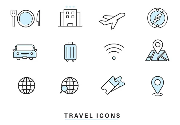 stock vector Tour and travel outline icon set vector illustration